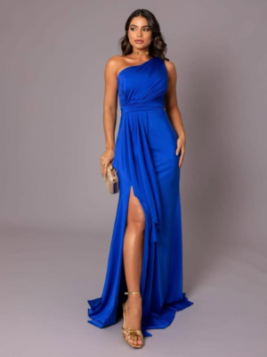 Vestido Azul media manga con tajo