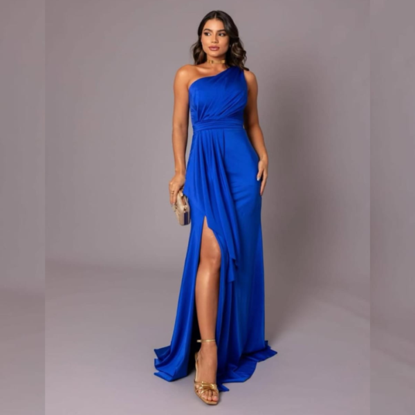 Vestido Azul media manga con tajo
