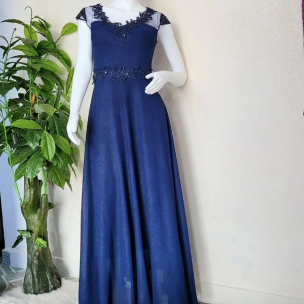 Vestido azul marino razo