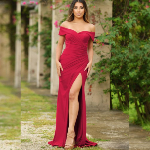 Vestido terracota con tajo