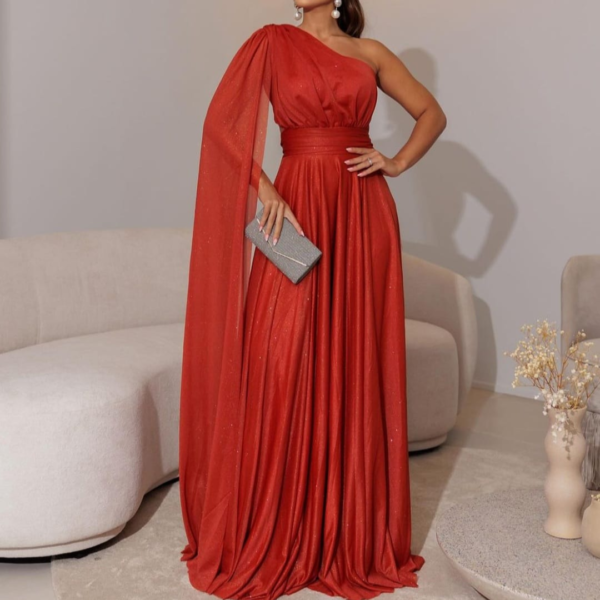 Vestido terracota mediamanga con capa