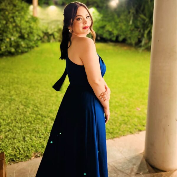 Vestido azul media manga - Imagen 3