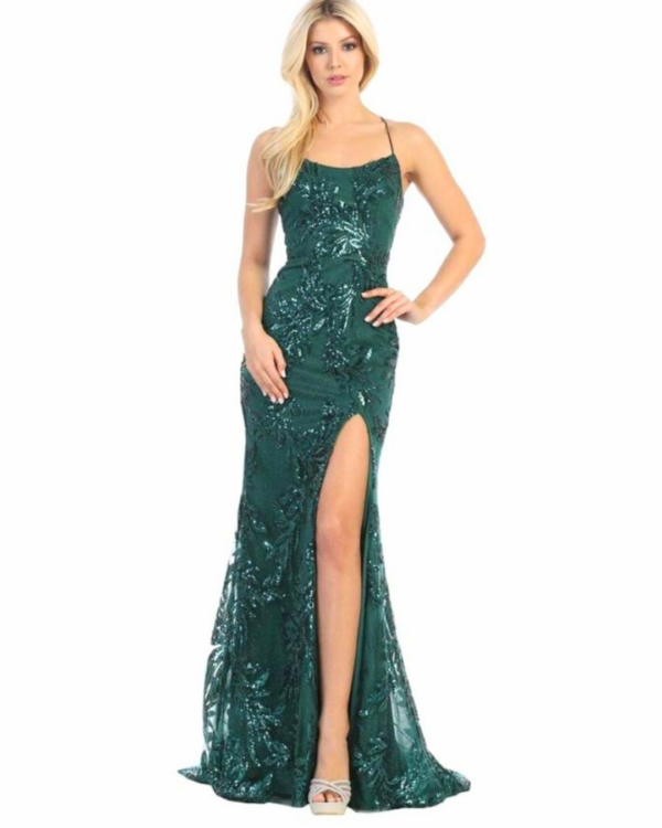 Vestido verde esmeralda con brillos