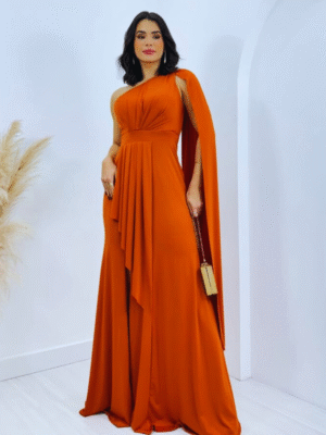 Vestido naranja media manga con capa